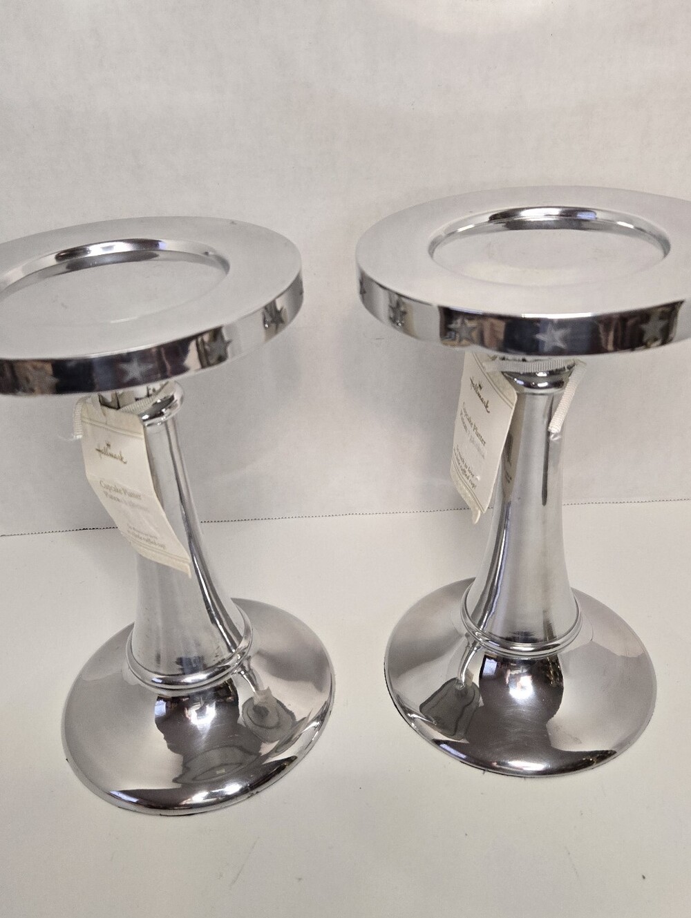 Hallmark Cupcake Mini-Cake Stands Platters Candle Holders Cast Aluminum Set Of 2